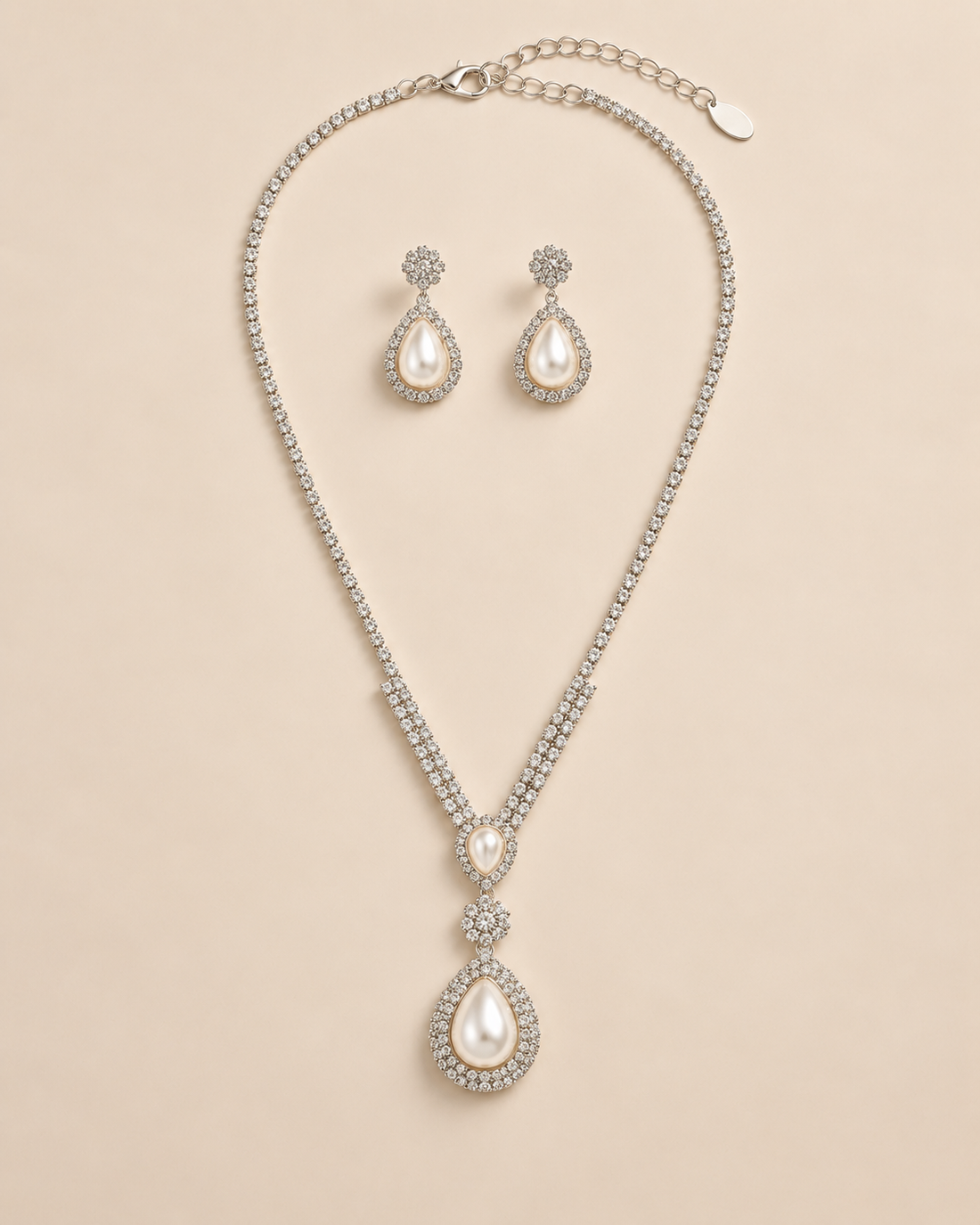 Silver Rhinestone &amp; Teardrop Pearl Choker