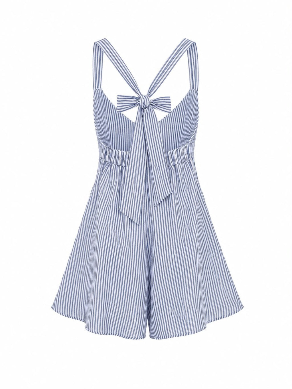 Striped seersucker flared dress Blue