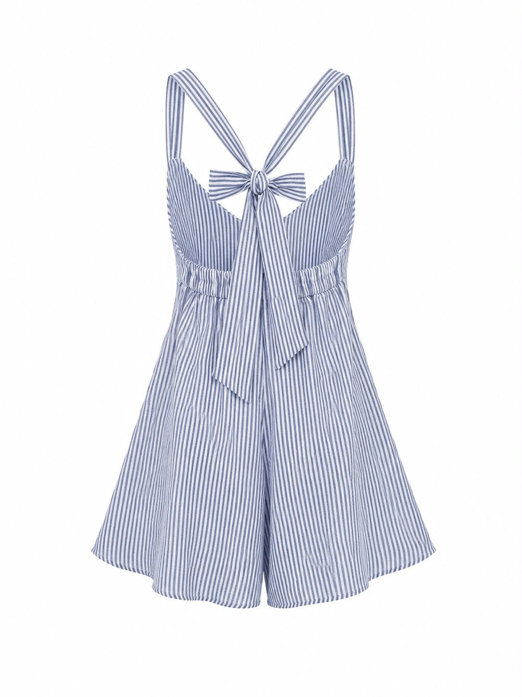 Striped seersucker flared dress Blue