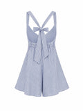 Striped seersucker flared dress Blue