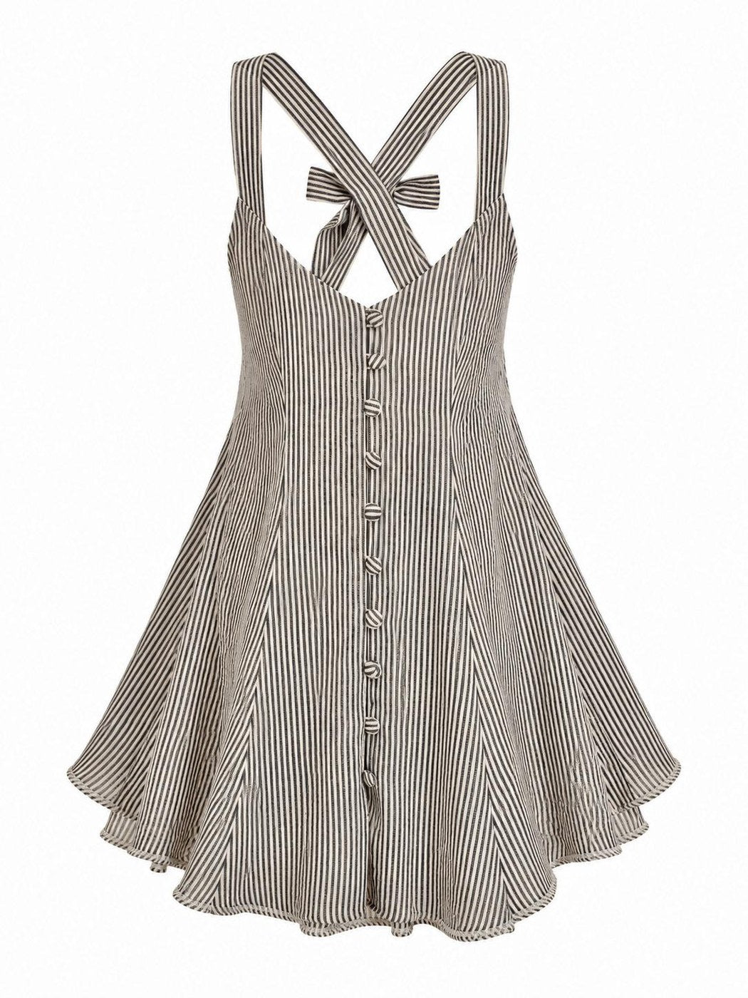 Striped seersucker flared dress Grey