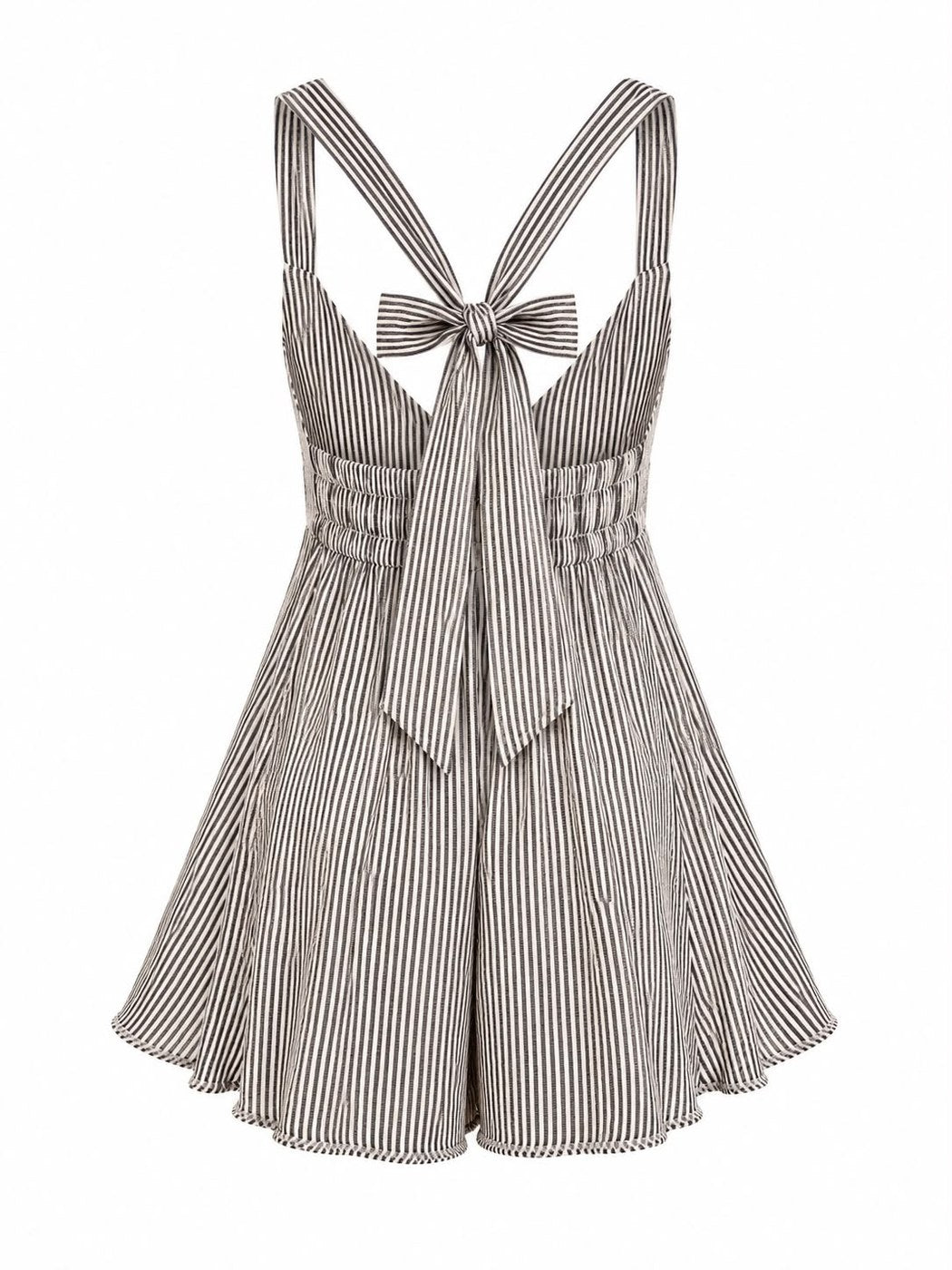 Striped seersucker flared dress Grey back
