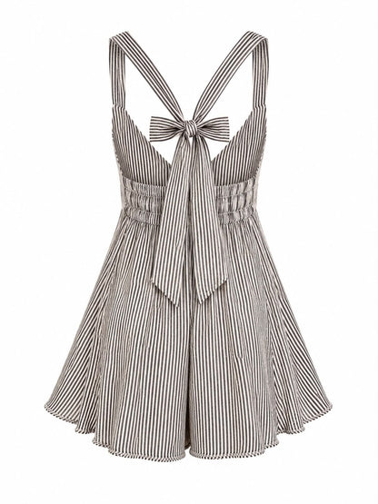 Striped seersucker flared dress Grey back