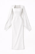 White dress with wide sleeves & pearls