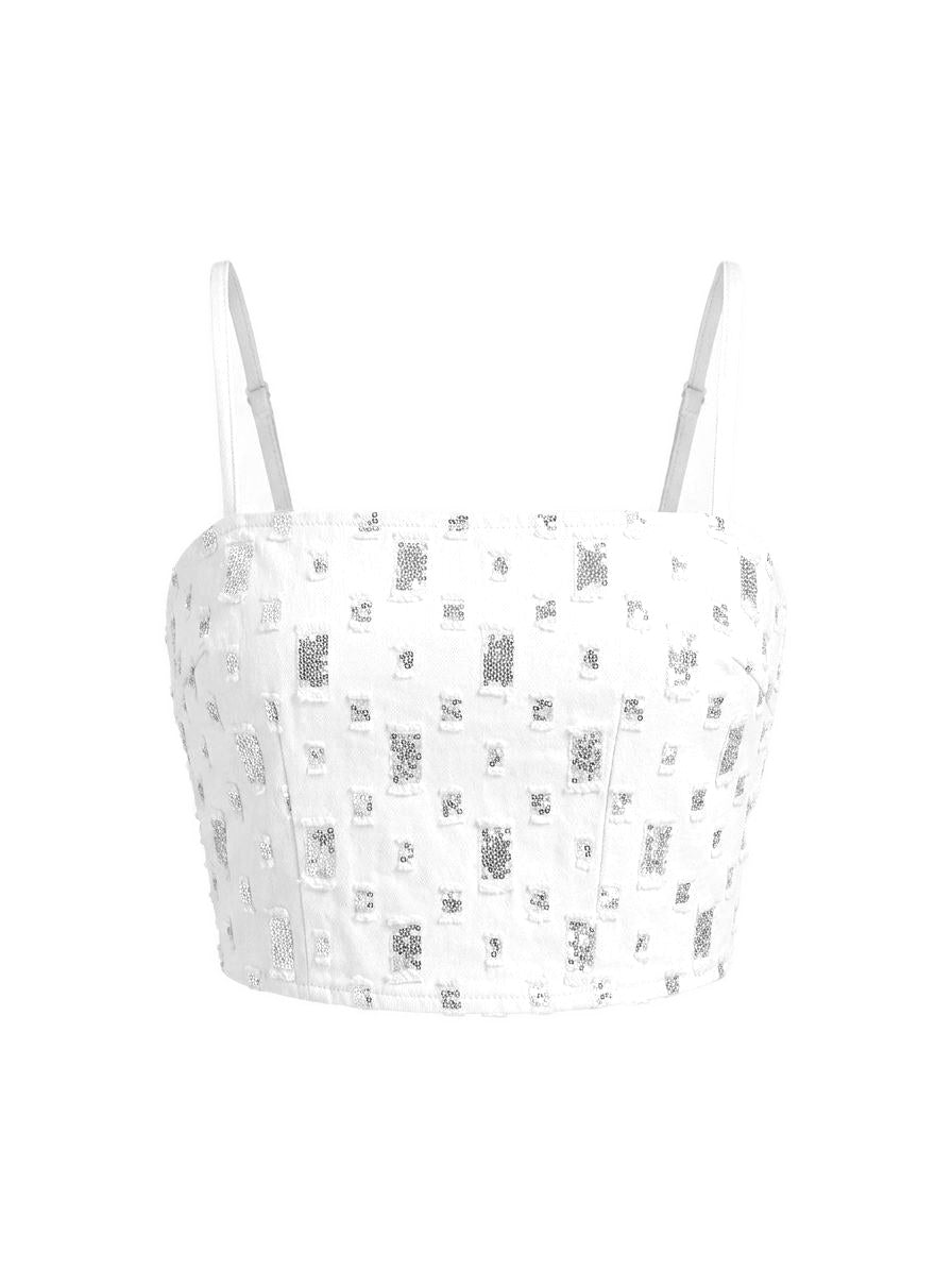 White Metallic Crop Top